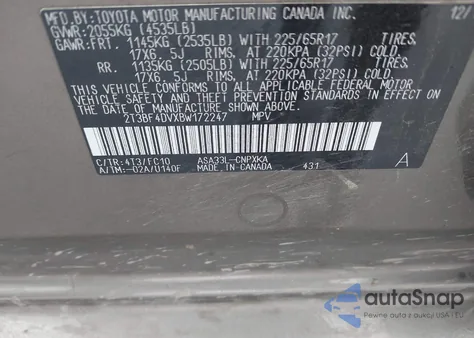 2011 Toyota Rav4 from USA, damaged, VIN 2T3BF4DVXBW172247